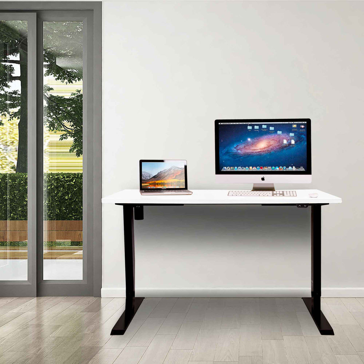 Dellonda Single Motor Height-Adjustable Desk, 140 x 70cm, White Desktop (DH244)