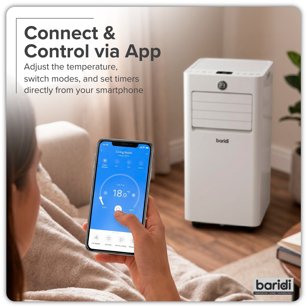 Baridi 4-in-1 Portable Air Conditioner with Window Sealing Kit 5,000Btu/hr - White