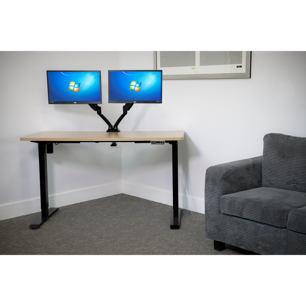 Dellonda Single Motor Height-Adjustable Desk, 140 x 70cm, Oak Desktop (DH41)
