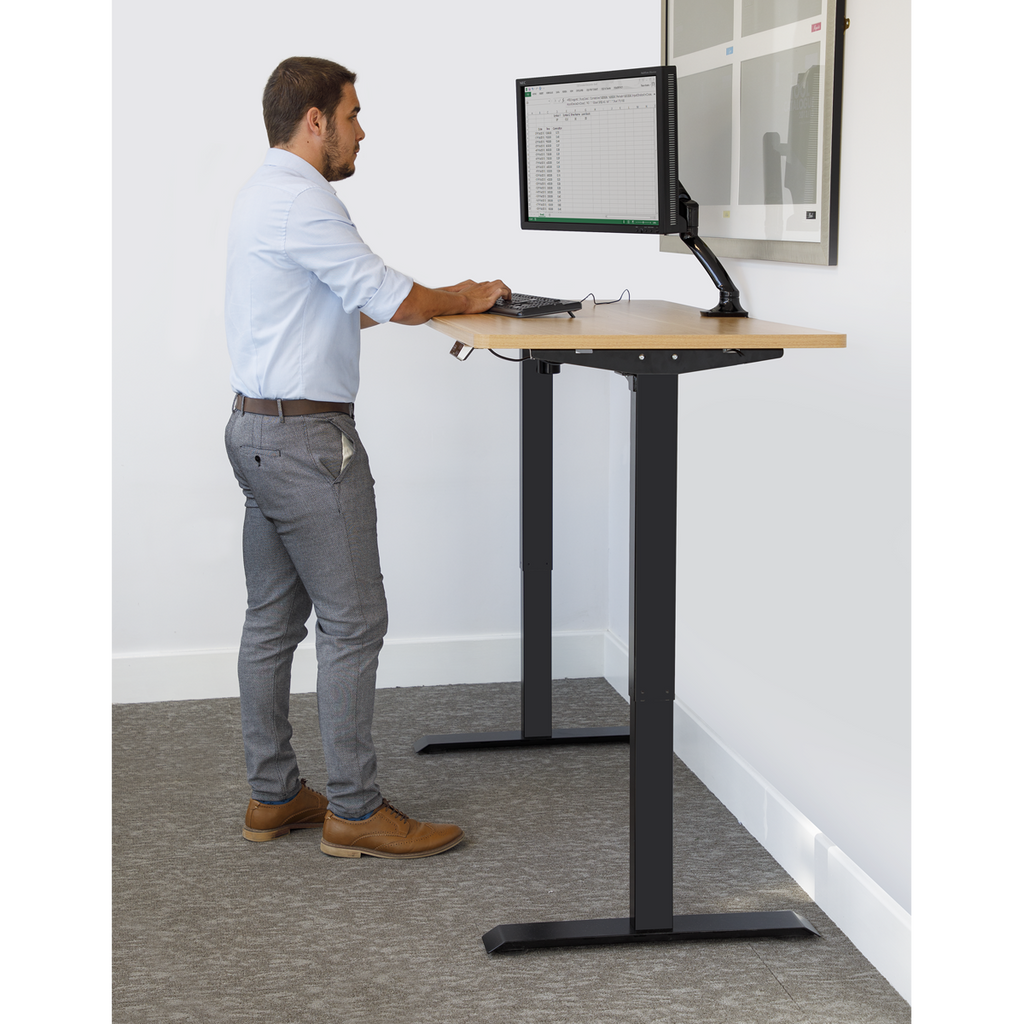 Dellonda Single Motor Height-Adjustable Desk, 140 x 70cm, Oak Desktop (DH41)