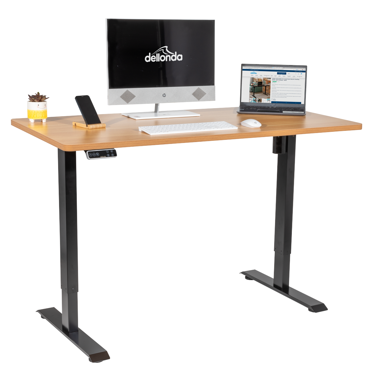 Dellonda Single Motor Height-Adjustable Desk, 140 x 70cm, Oak Desktop (DH41) (Factory Refurbished B)