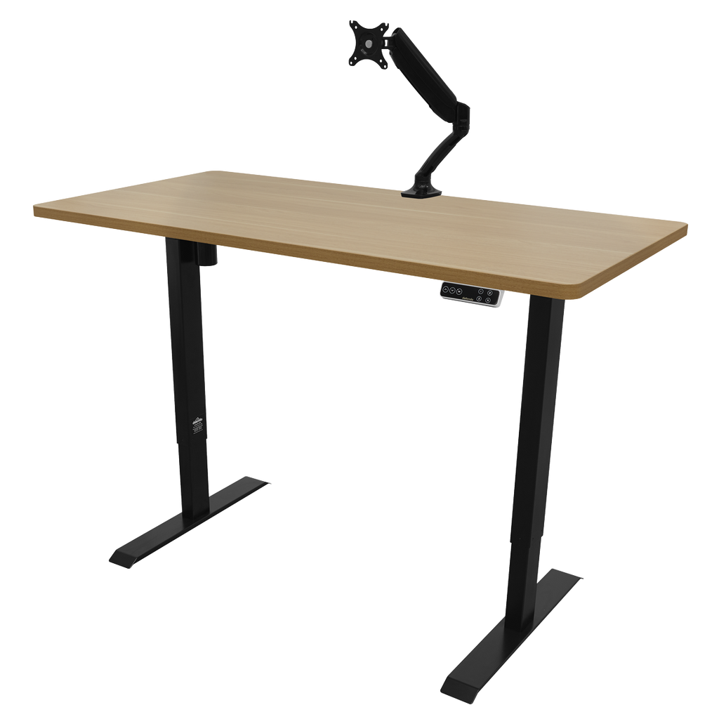 Dellonda Single Motor Height-Adjustable Desk, 140 x 70cm, Oak Desktop (DH41)