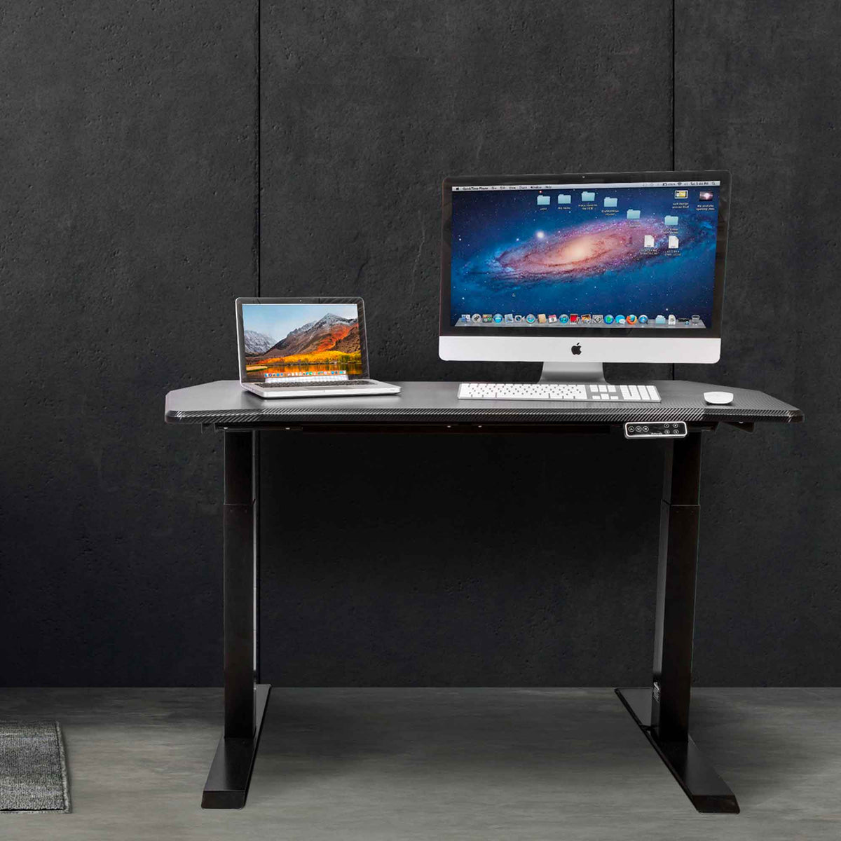 Dellonda Single Motor Height-Adjustable Desk, 140 x 70cm, Carbon Desktop (DH43)