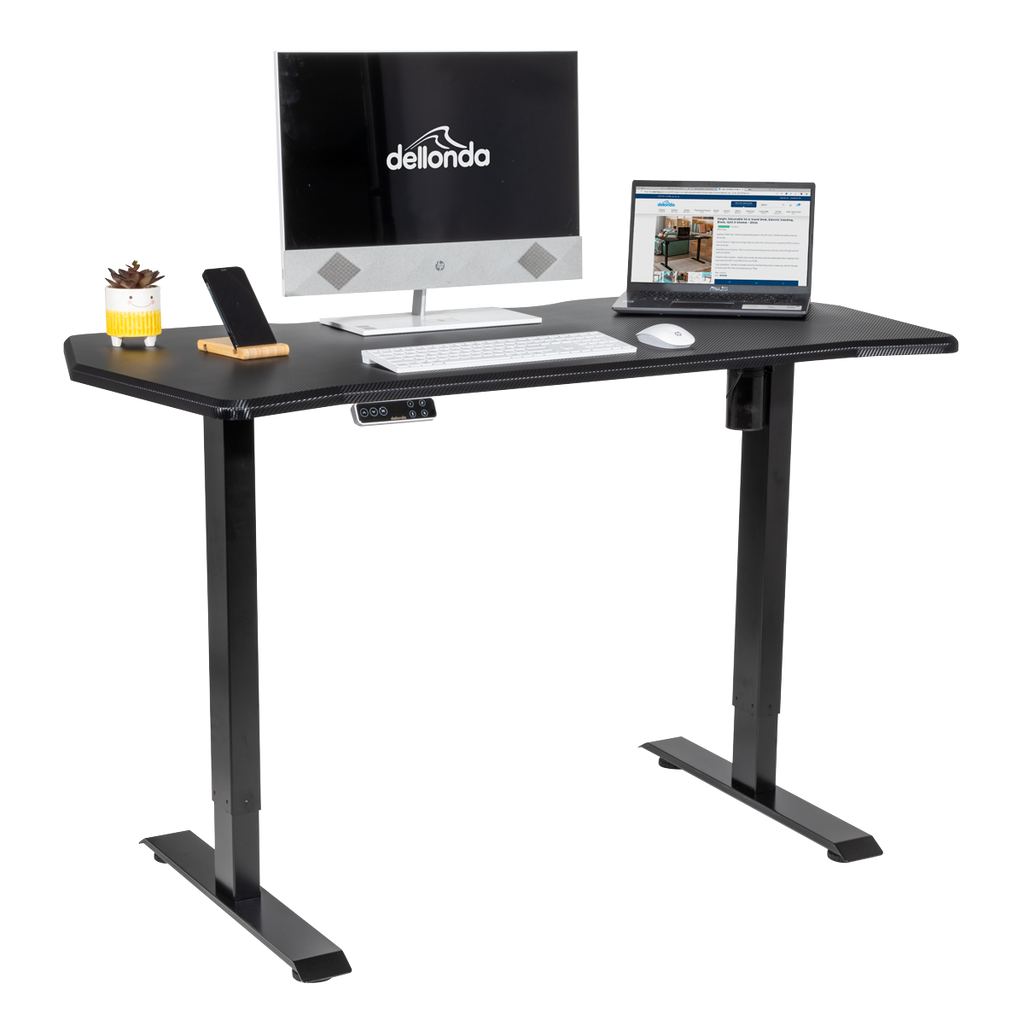 Dellonda Single Motor Height-Adjustable Desk, 140 x 70cm, Carbon Desktop (DH43)