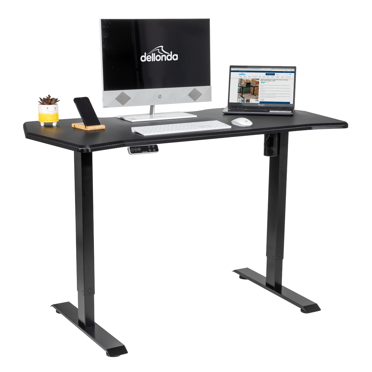 Dellonda Single Motor Height-Adjustable Desk, 140 x 70cm, Carbon Desktop (DH43)
