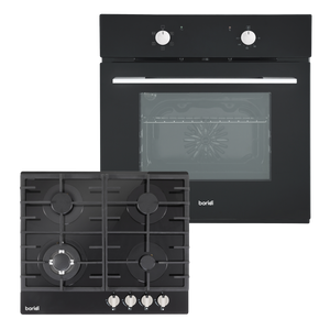 Baridi Integrated Fan-Assisted Oven & Black Glass Gas Hob Appliance Bundle - 60cm