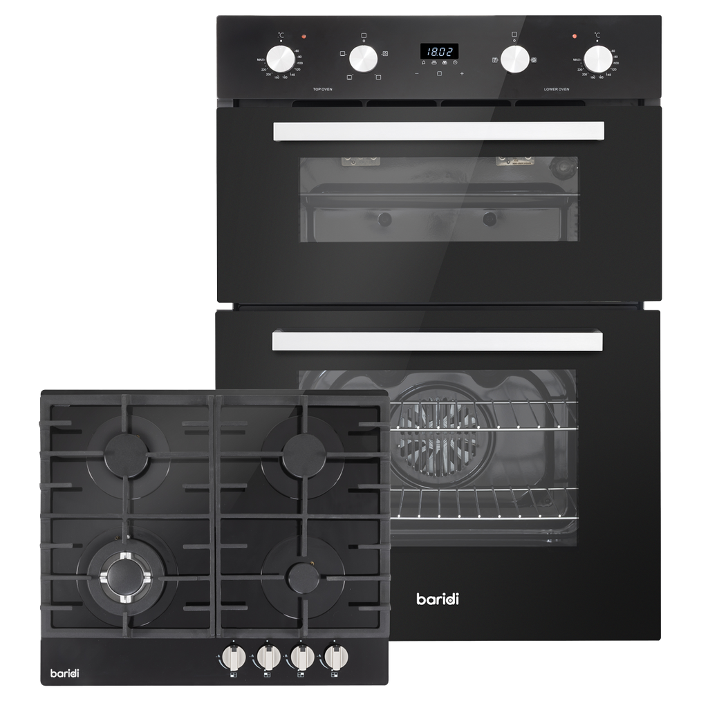 Baridi 72cm Built-Under Double Oven & Black Glass Gas Hob Appliance Bundle - 60cm Wide