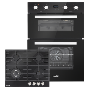 Baridi 72cm Built-Under Double Oven & Black Glass Gas Hob Appliance Bundle - 60cm Wide