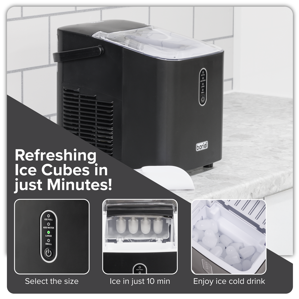 Baridi Ice Cube Maker with LED Display & 10 Minute Freeze, Black (DH52)