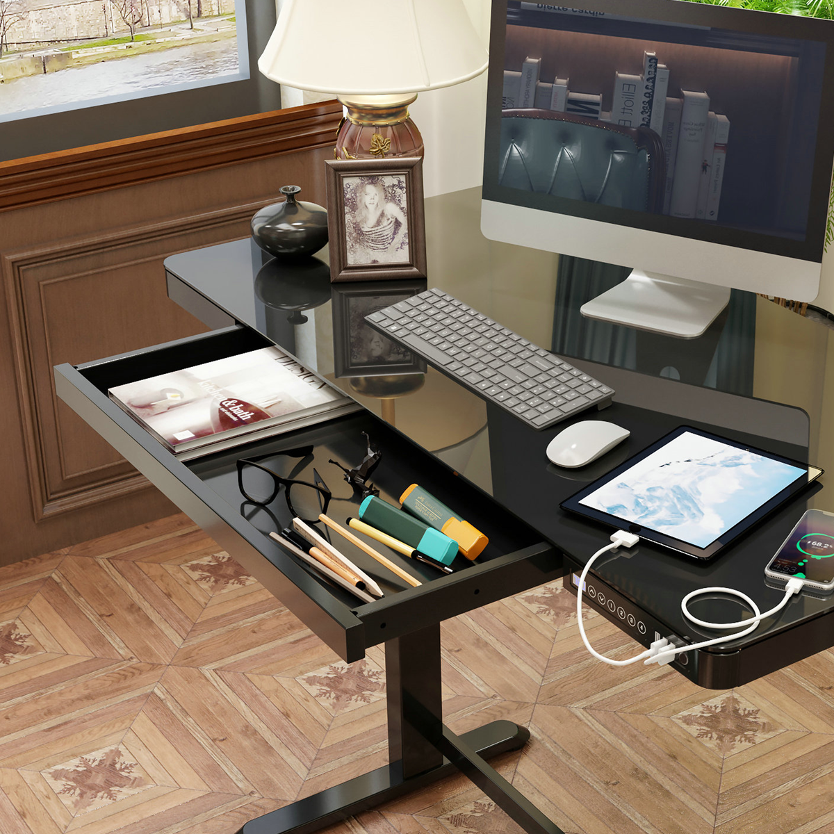 Dellonda Single Motor Adjustable Sit & Stand Desk, 120 x 60cm, Black Desktop (DH53)