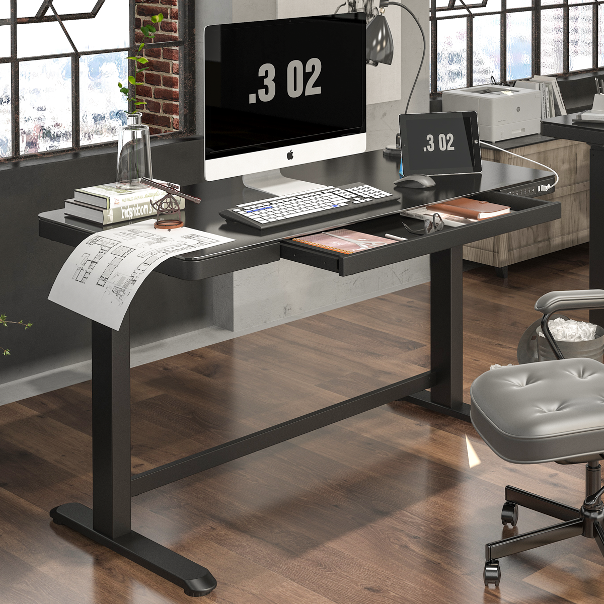 Dellonda Single Motor Adjustable Sit & Stand Desk, 120 x 60cm, Black Desktop (DH53)