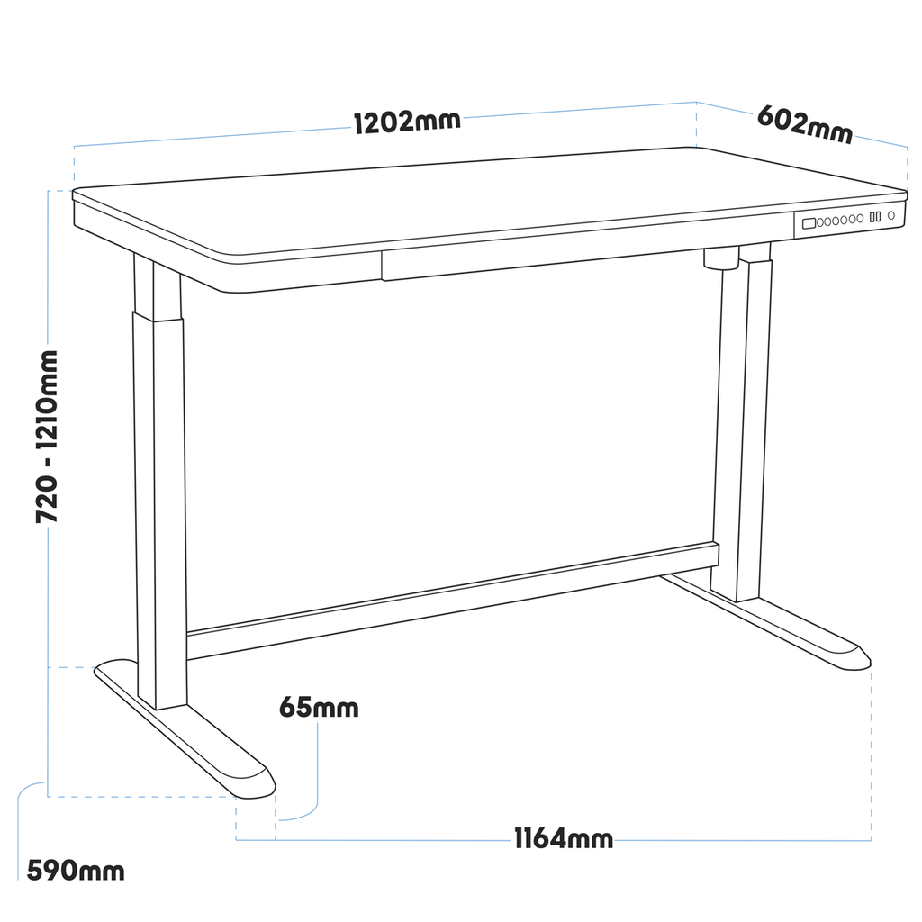 Dellonda Single Motor Adjustable Sit & Stand Desk, 120 x 60cm, Black Desktop (DH53)