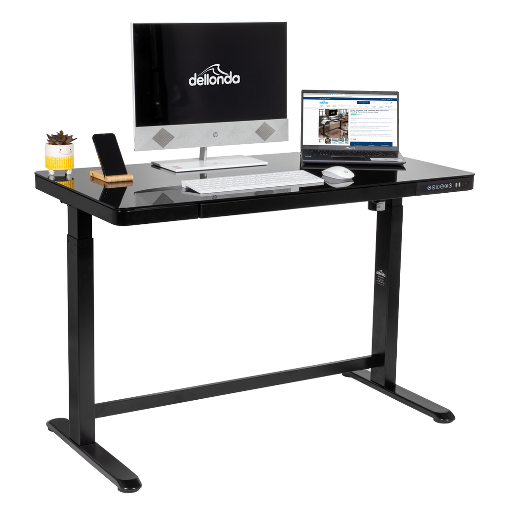 Dellonda Single Motor Adjustable Sit & Stand Desk, 120 x 60cm, Black Desktop (DH53)