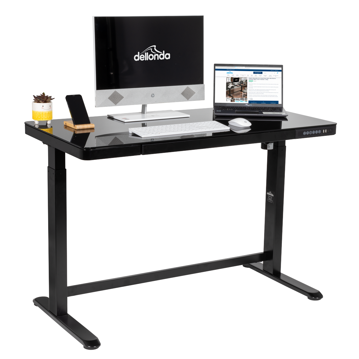 Dellonda Single Motor Adjustable Sit & Stand Desk, 120 x 60cm, Black Desktop (DH53)