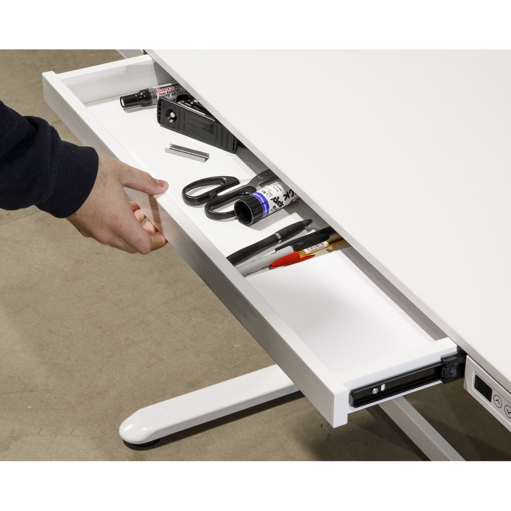 Dellonda Single Motor Ultra-Quiet Electric Desk with Control Panel, USB Port & Drawer - White Desktop