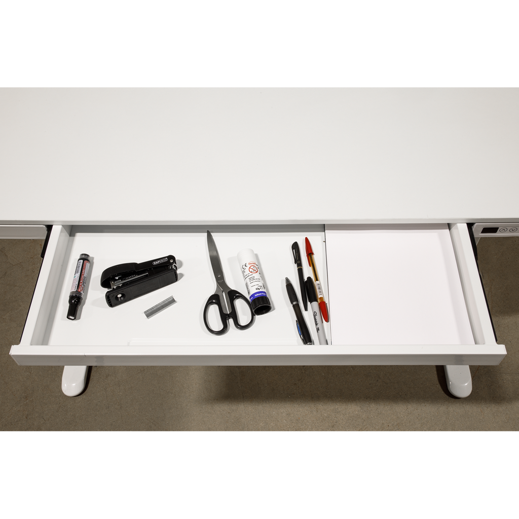 Dellonda Single Motor Ultra-Quiet Electric Desk with Control Panel, USB Port & Drawer - White Desktop