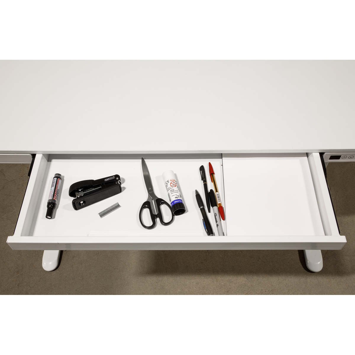 Dellonda Single Motor Ultra-Quiet Electric Desk with Control Panel, USB Port & Drawer - White Desktop