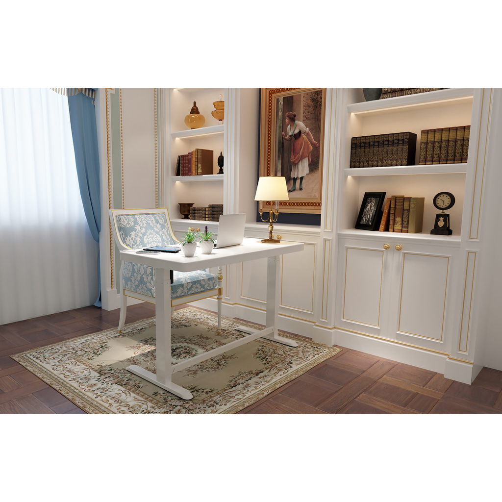 Dellonda Single Motor Ultra-Quiet Electric Desk with Control Panel, USB Port & Drawer - White Desktop
