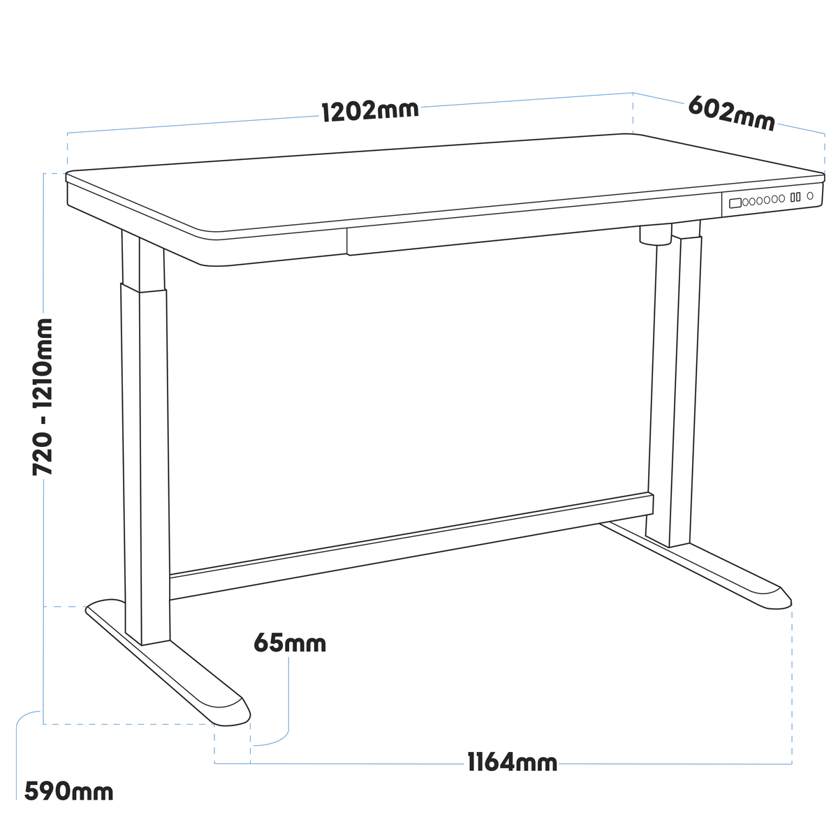 Dellonda Single Motor Ultra-Quiet Electric Desk with Control Panel, USB Port & Drawer - White Desktop