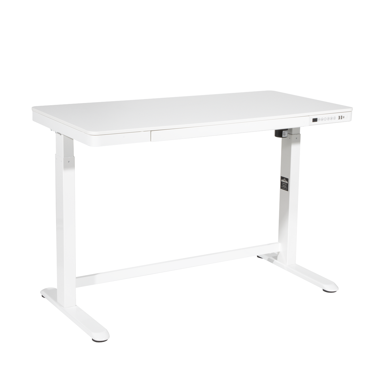 Dellonda Single Motor Ultra-Quiet Electric Desk with Control Panel, USB Port & Drawer - White Desktop
