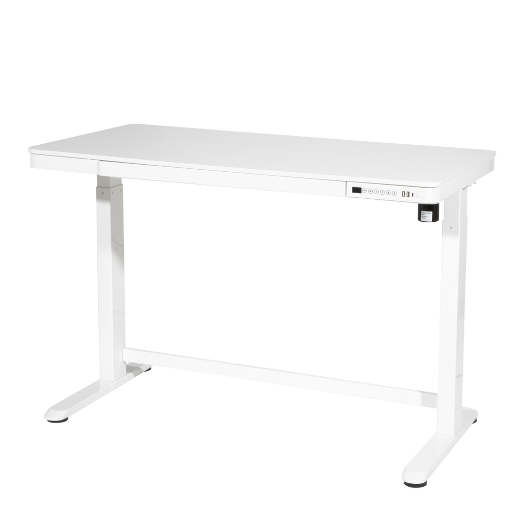 Dellonda Single Motor Ultra-Quiet Electric Desk with Control Panel, USB Port & Drawer - White Desktop