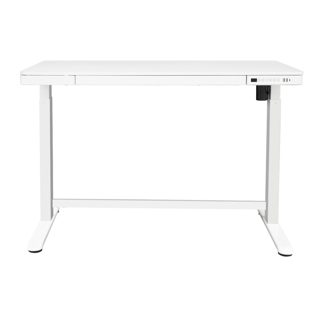 Dellonda Single Motor Ultra-Quiet Electric Desk with Control Panel, USB Port & Drawer - White Desktop