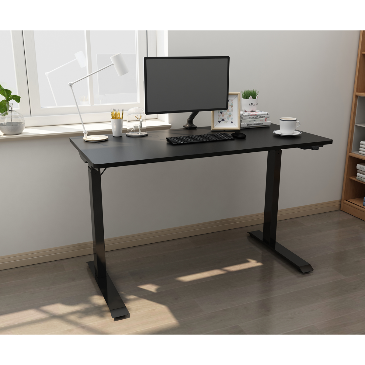 Dellonda Single Motor Adjustable Sit & Stand Desk, 120 x 60cm, Black Desktop (DH55)