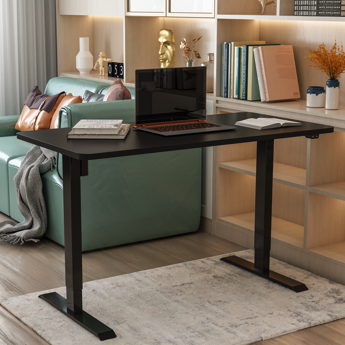 Dellonda Single Motor Adjustable Sit & Stand Desk, 120 x 60cm, Black Desktop (DH55)