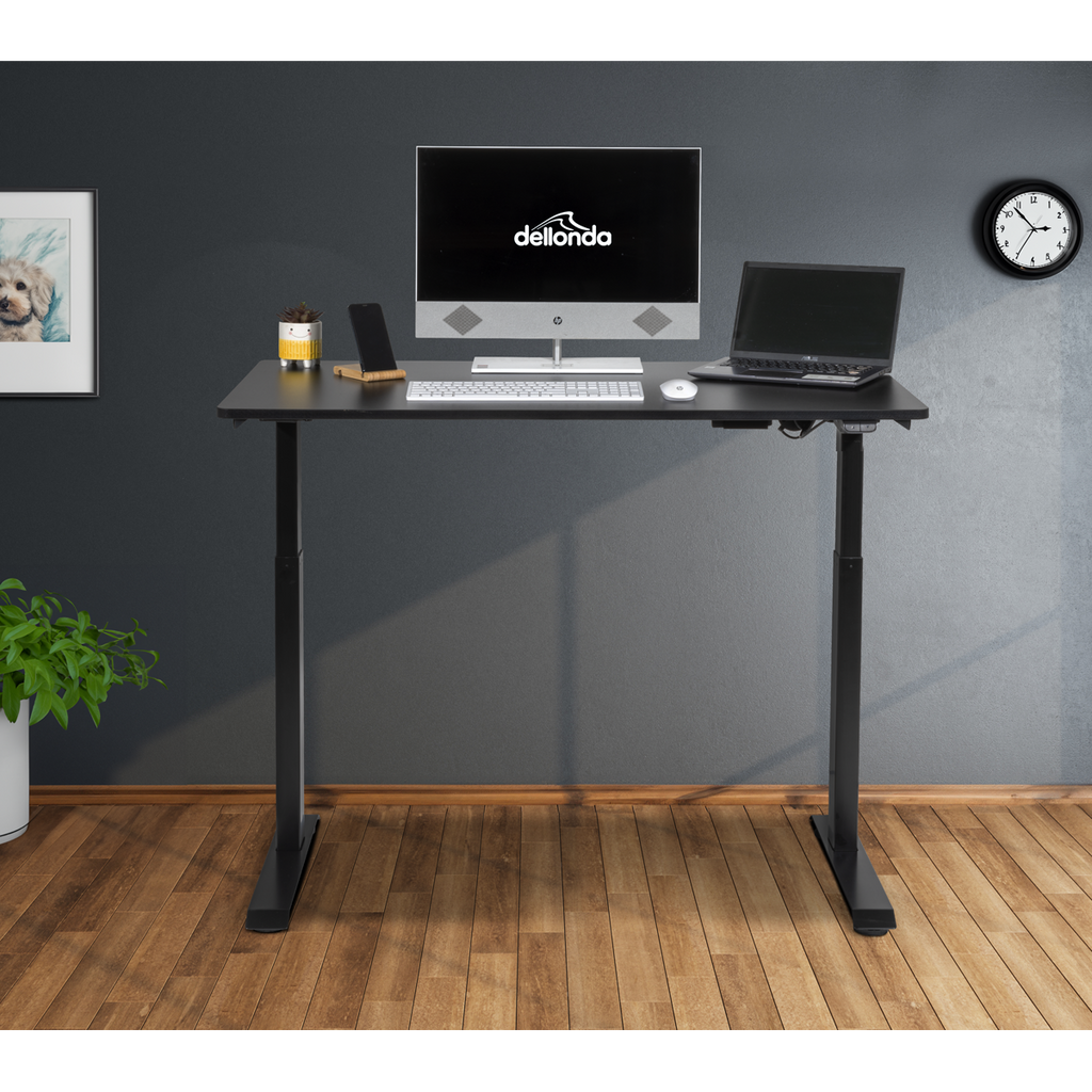 Dellonda Single Motor Adjustable Sit & Stand Desk, 120 x 60cm, Black Desktop (DH55)