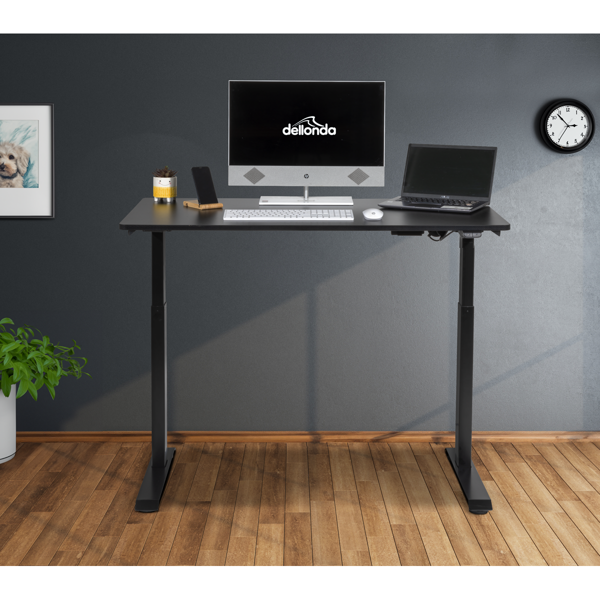 Dellonda Single Motor Adjustable Sit & Stand Desk, 120 x 60cm, Black Desktop (DH55)