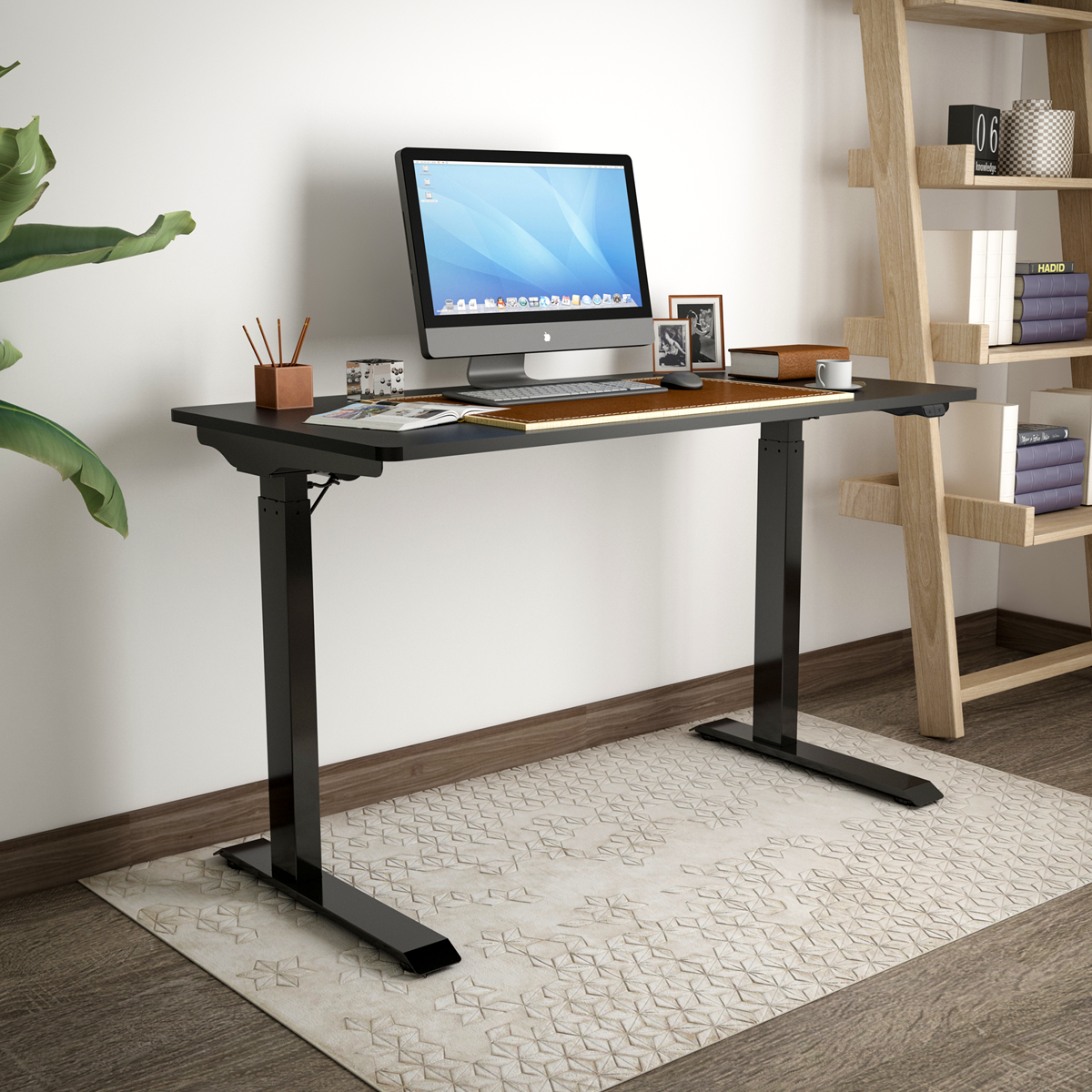 Dellonda Single Motor Adjustable Sit & Stand Desk, 120 x 60cm, Black Desktop (DH55)
