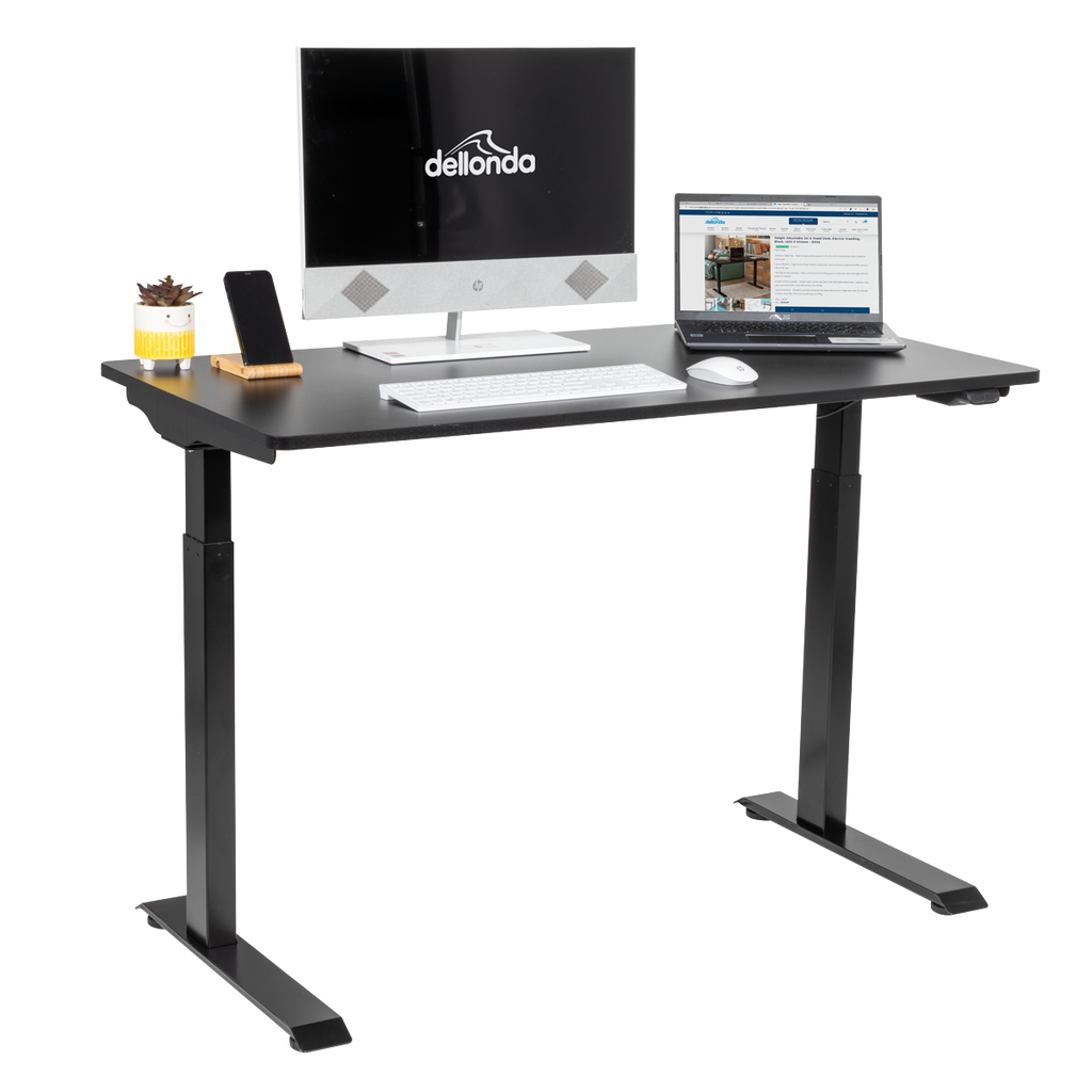 Dellonda Single Motor Adjustable Sit & Stand Desk, 120 x 60cm, Black Desktop (DH55)