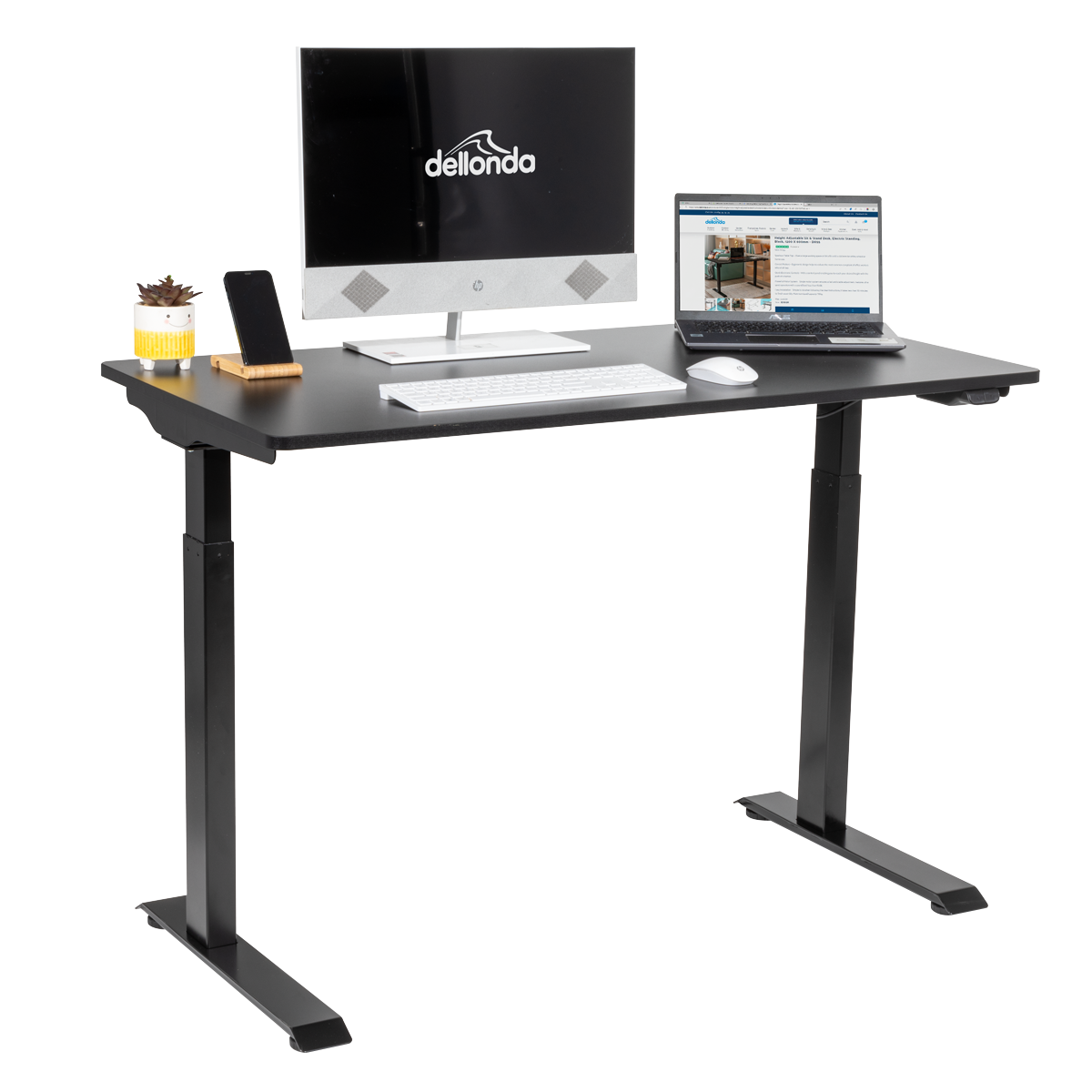 Dellonda Single Motor Adjustable Sit & Stand Desk, 120 x 60cm, Black Desktop (DH55)