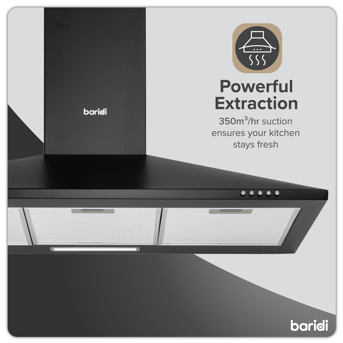 Baridi Chimney Style Cooker Hood with Filters 90cm, Black (DH59)