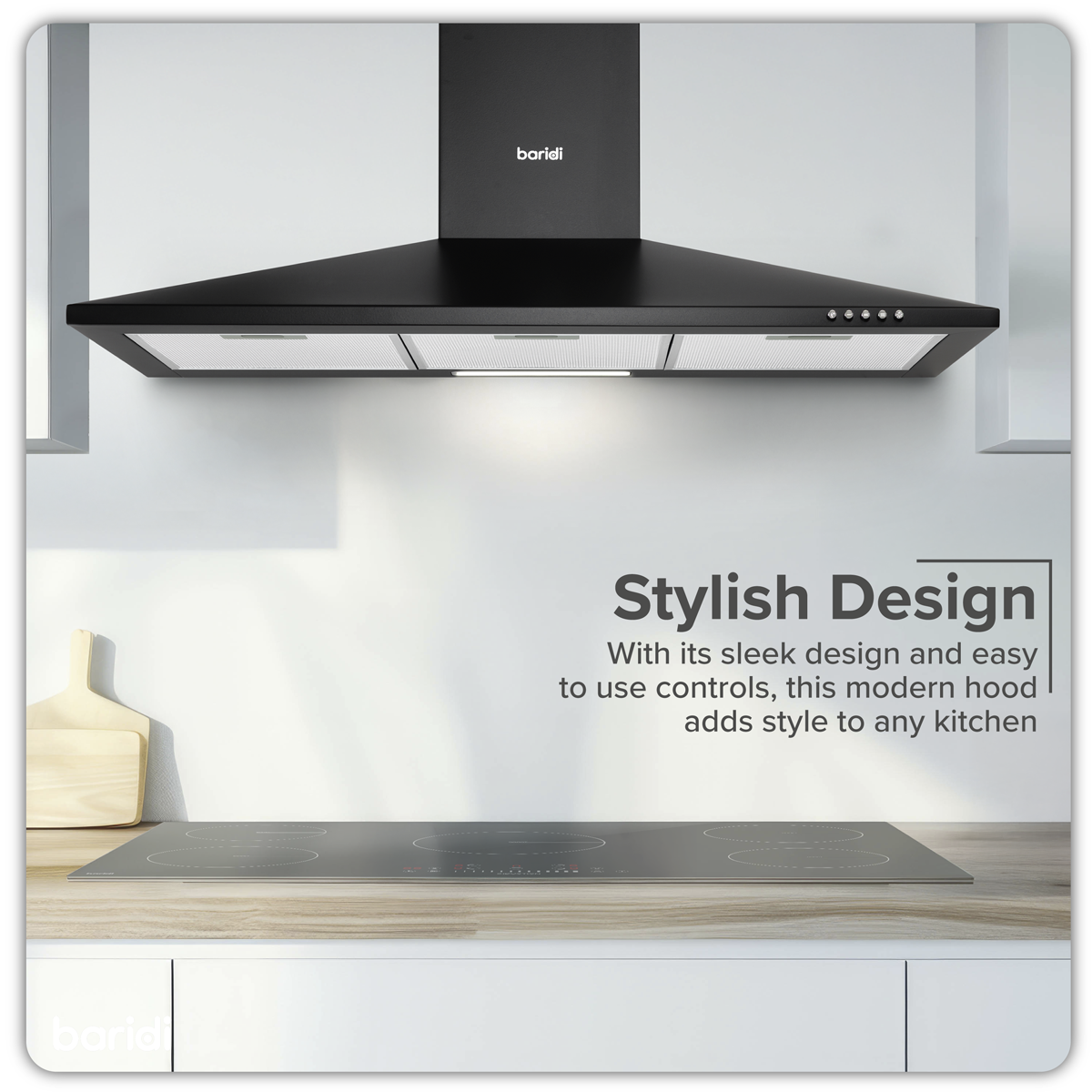 Baridi Chimney Style Cooker Hood with Filters 90cm, Black (DH59)