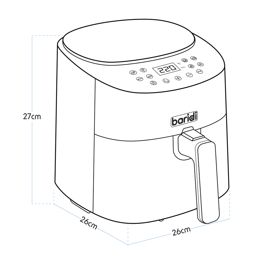 Baridi Single Zone Air Fryer, 3.5L Capacity, 8 Preset Functions, Black (DH60) (Factory Refurbished A)