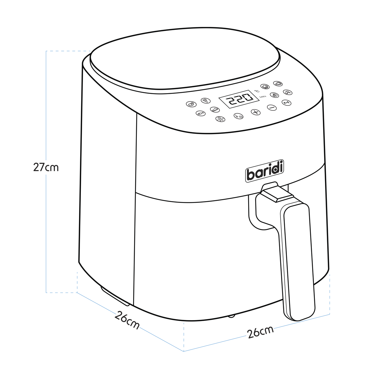 Baridi Single Zone Air Fryer, 3.5L Capacity, 8 Preset Functions, Black (DH60) (Factory Refurbished A)