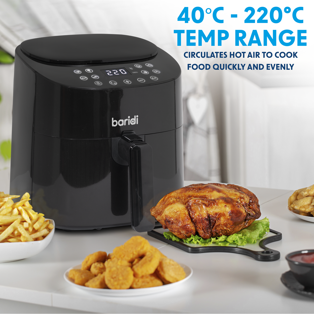 Baridi Single Zone Air Fryer, 3.5L Capacity, 8 Preset Functions, Black (DH60) (Factory Refurbished A)