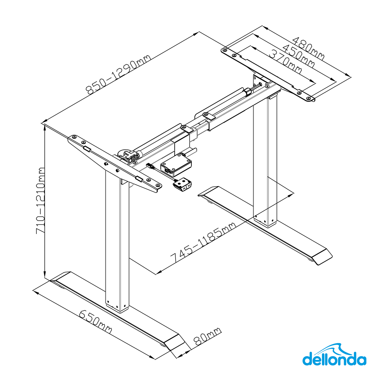 Dellonda Single Motor Adjustable Desk Frame with Controls, White (DH64)