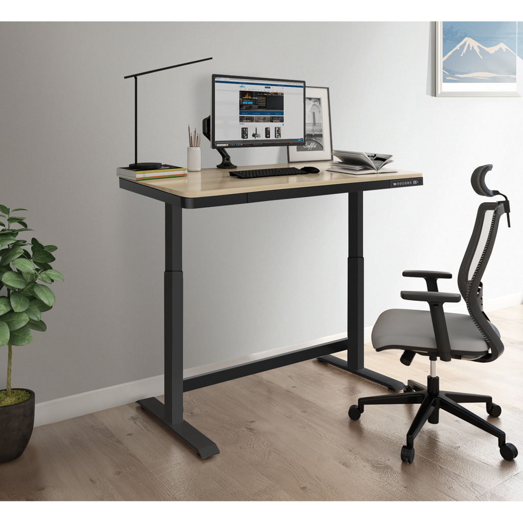 Dellonda Single Motor Adjustable Sit & Stand Desk, 120 x 60cm, Oak Desktop (DH65)