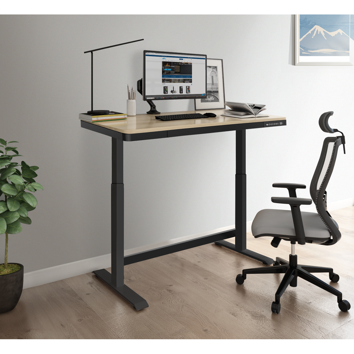Dellonda Single Motor Adjustable Sit & Stand Desk, 120 x 60cm, Oak Desktop (DH65)