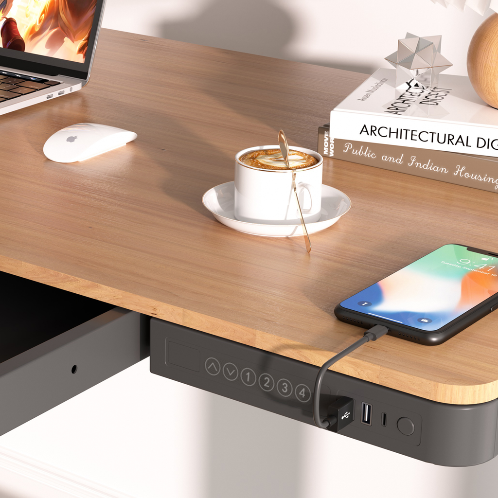 Dellonda Single Motor Adjustable Sit & Stand Desk, 120 x 60cm, Oak Desktop (DH65)