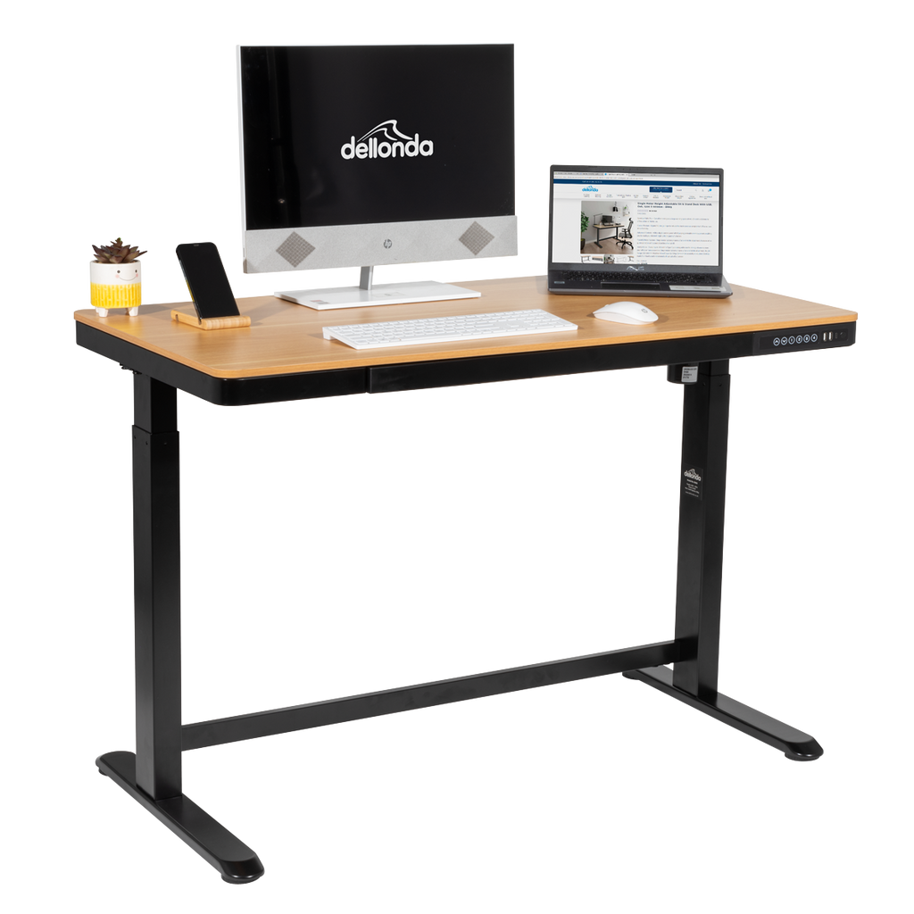 Dellonda Single Motor Adjustable Sit & Stand Desk, 120 x 60cm, Oak Desktop (DH65)