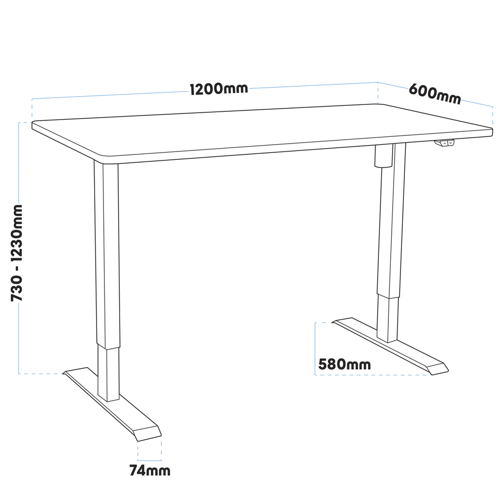 Dellonda Single Motor Height-Adjustable Desk, 120 x 60cm, Oak Desktop (DH66)
