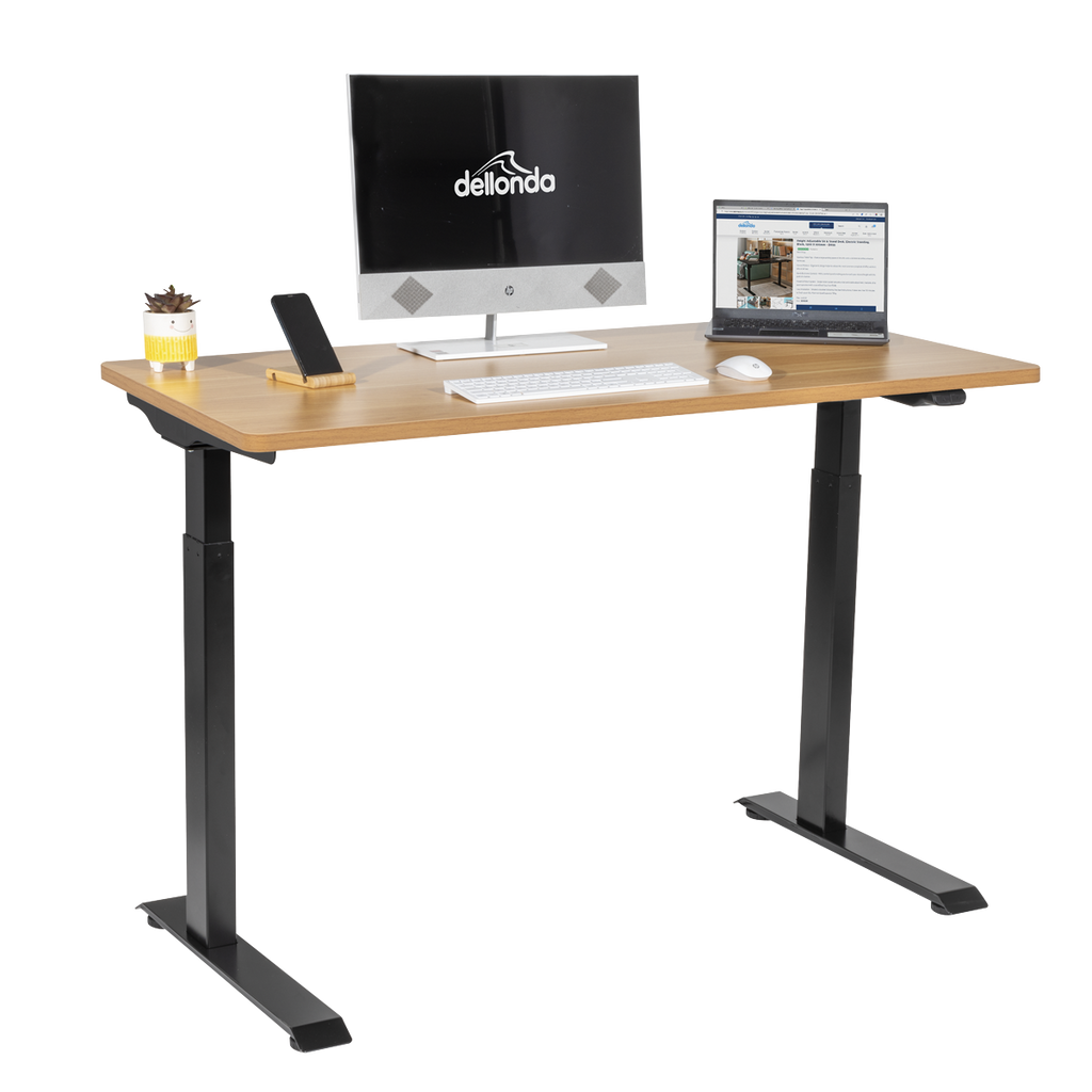 Dellonda Single Motor Height-Adjustable Desk, 120 x 60cm, Oak Desktop (DH66)