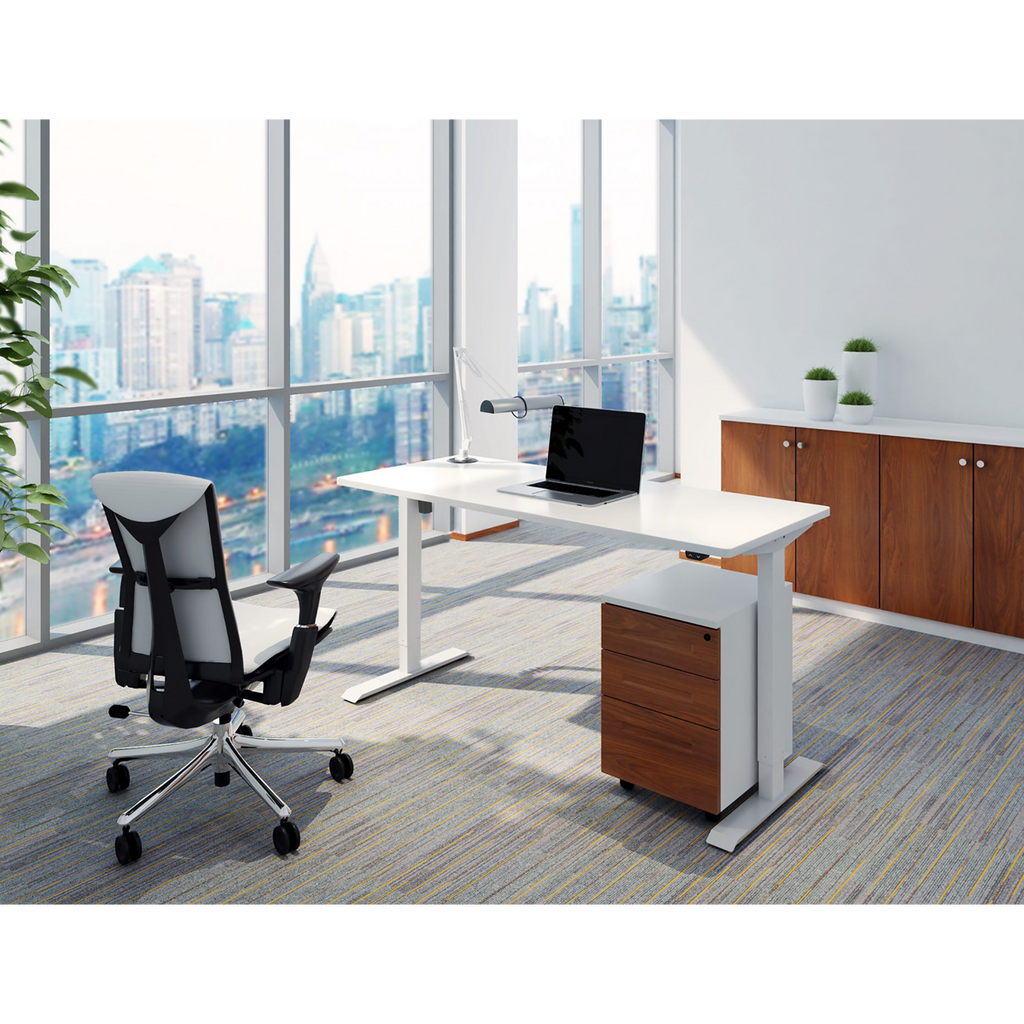 Dellonda Single Motor Height-Adjustable Desk, 140 x 70cm, White Desktop (DH67)