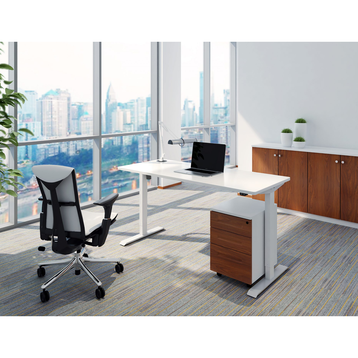 Dellonda Single Motor Height-Adjustable Desk, 140 x 70cm, White Desktop (DH67)