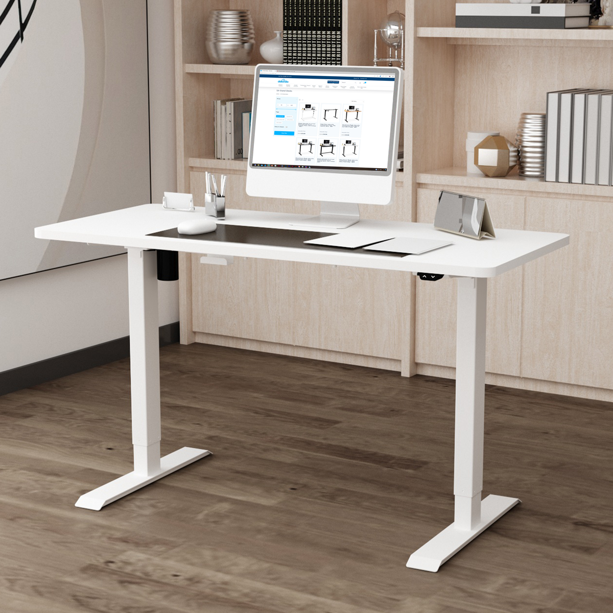 Dellonda Single Motor Height-Adjustable Desk, 140 x 70cm, White Desktop (DH67)