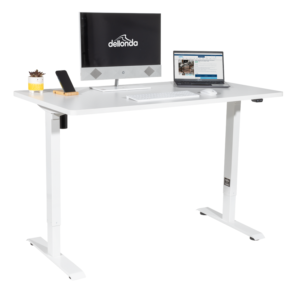 Dellonda Single Motor Height-Adjustable Desk, 140 x 70cm, White Desktop (DH67)
