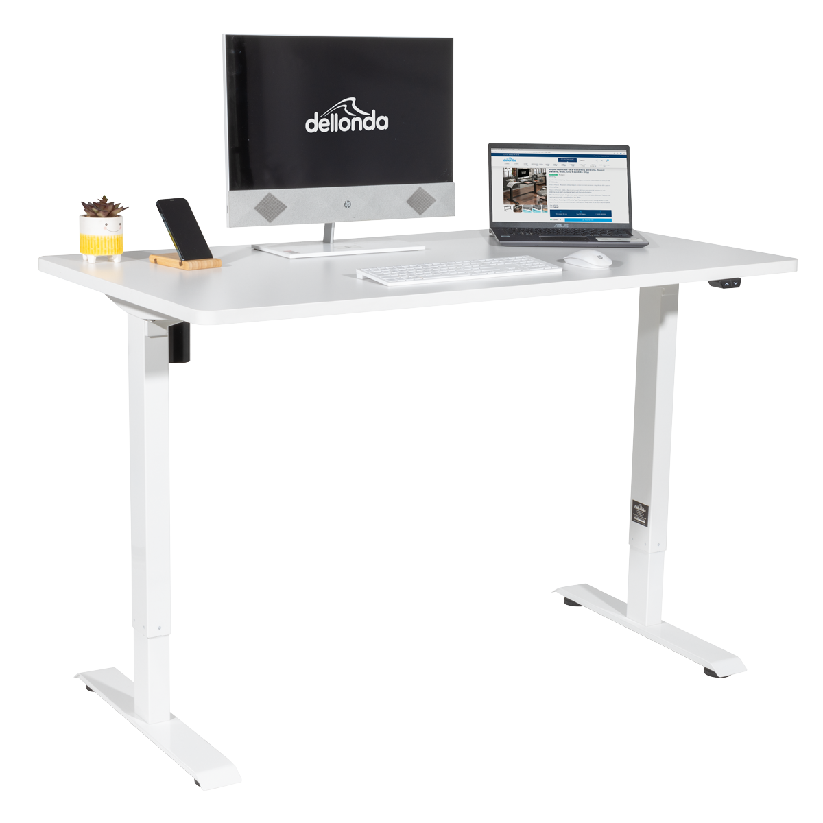 Dellonda Single Motor Height-Adjustable Desk, 140 x 70cm, White Desktop (DH67)